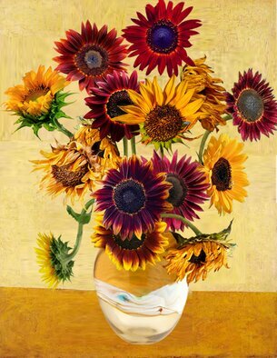 Gerry Chapleski: 'sunflowers', 2023 Digital Print, Floral. Digital print on canvas stretched over a wooden frame. Also available in a smaller size 39  x 50 ...