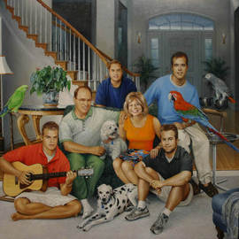 Gregory Graham Grant: 'Foster Family', 2005 Oil Painting, Portrait. Artist Description:  Commissioned work of family with pets in home. ...