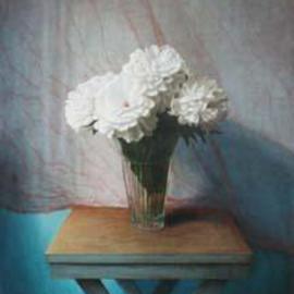 Karen Parker: 'Peonies', 2005 Oil Painting, Floral. Artist Description: White Peonies in a dramatic light....