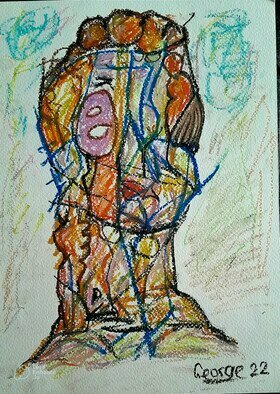 George Grant: 'abstract portrait of a woman', 2023 Oil Pastel, Figurative. Concept of a human body transformed through a prism of abstract ideations. ...