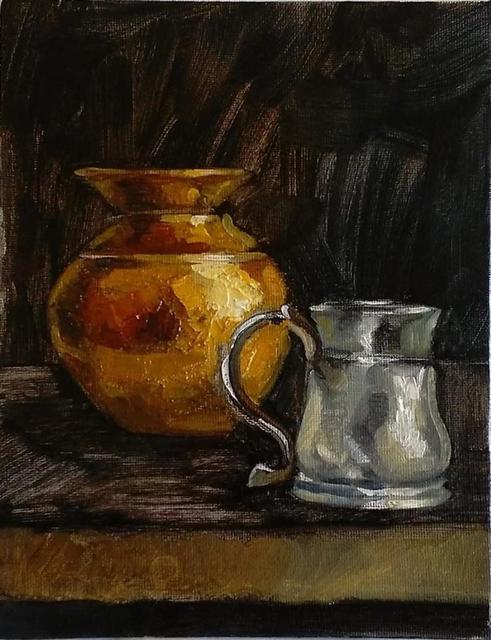 George Grant  'Copper Pot And Silver Mug', created in 2017, Original Painting Acrylic.
