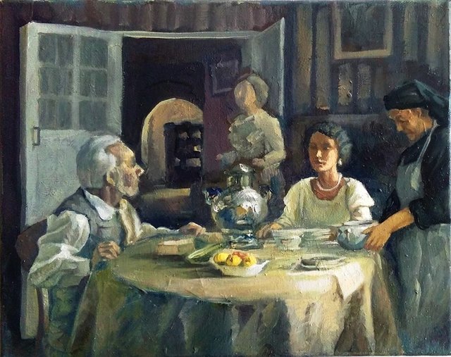 George Grant  'Evening Dinner', created in 2016, Original Painting Acrylic.
