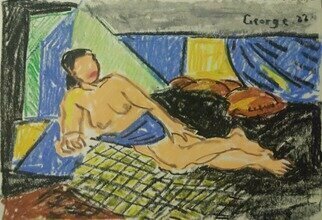 George Grant: 'odalisque', 2022 Oil Pastel, Figurative. Nothing to describe here, just look at it, it is enough.  Art is not for talking.  Learn to look and see. ...