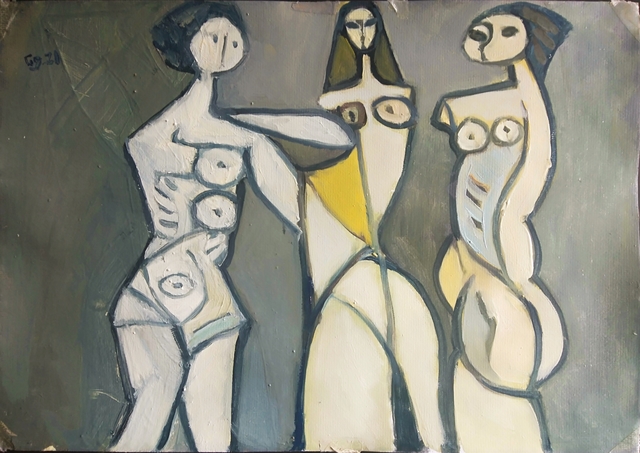 Artist George Grant. 'Three Nudes' Artwork Image, Created in 2021, Original Painting Oil. #art #artist