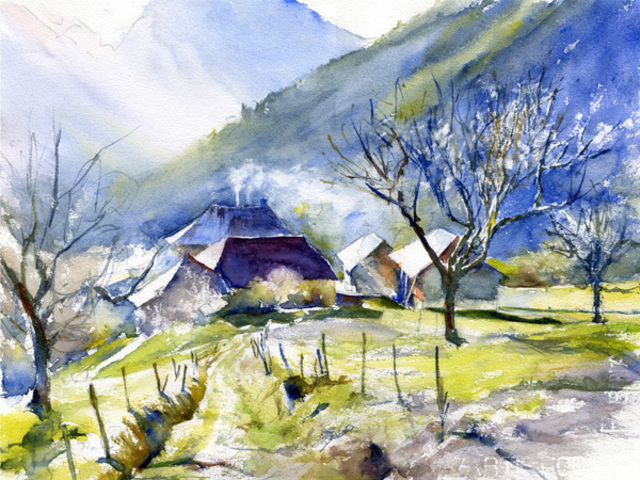 Gilles Durand  'Farm In Doucy En Bauges Savoie', created in 2008, Original Watercolor.