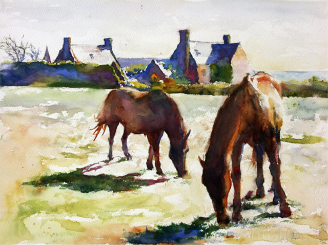 Gilles Durand  'Grazing At Pointe St Mathieu Brittany', created in 2006, Original Watercolor.