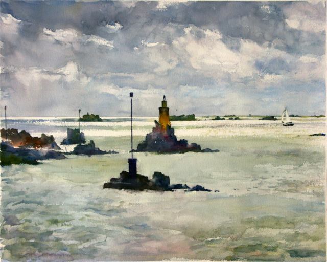 Gilles Durand  'Light On The Sea Brehat Island Brittany', created in 2007, Original Watercolor.