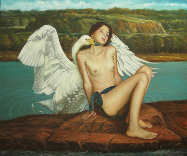 Rapiti Giovanni  'Leda And The Swan, Passionate', created in 2008, Original Painting Oil.