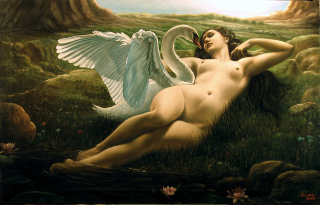 Rapiti Giovanni  'Leda And The Swan, Sensual', created in 2008, Original Painting Oil.