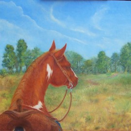 Georgina Love: 'The View from the Saddle is Always Good', 2008 Oil Painting, Animals. Artist Description:  Nothing like sitting on your horse and enjoying the view. It's a great feeling to look out ahead and think about the upcoming ride- makes any day better!  ...