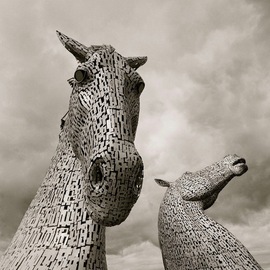 Stephen Rodgers: 'the kelpies', 2021 Black and White Photograph, Equine. Artist Description: Kelpies  mythical water horses.Largest horse monument in the world.Forth   Clyde Canal, Scotland.Hasselblad swc...