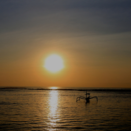 Glen Sweeney: 'a new day', 2017 Color Photograph, Seascape. Artist Description: The sun rising over the coastal sea of Bali. Bali, sunrise, fishing boat, dawn...