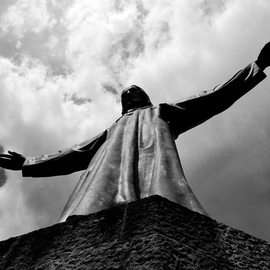 Glen Sweeney: 'above men', 2013 Black and White Photograph, Biblical. Artist Description: Statue of Jesus, Templo del Sagrado Corazon de Jesus.  Spain...