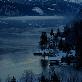 Glen Sweeney: 'cold light of day 1', 2007 Color Photograph, Landscape. Artist Description: The cold blue light of a winter s dawn over Grundlsee in Austria. Lake, Grundlsee, Austria, mountains. ...