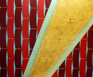 Rosemary Golcher: 'Entre Hilos y Franjas', 2007 Acrylic Painting, Abstract.  Acrylic paint on fabric, with resine ...