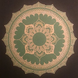 Rabina Byanjankar Shakya: 'Golden Lotus', 2017 Other Painting, Floral. Artist Description: Golden lotus cut out Mandala. Hand drawn using gold color gel pen on green metallic sheet cutout and pasted on black A4 size paper. Color green is associated with health, prosperity, and harmony. Gold represents wealth, success and status. ...