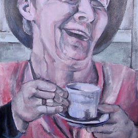 Grace Liberator: 'Belly Laugh, You Know you Want One', 2004 Oil Painting, Portrait. Artist Description:  Belly Laugh, You know you Want one is a portrait of a laughing woman. The overall tones are soft pinks greens and is a very happy painting.  ...
