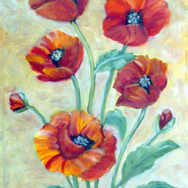 Ghassan Rached: 'Five Poppies', 2005 Oil Painting, Floral. Artist Description:  Oil Painting by Ghassan Rached on Canvas Panel ...