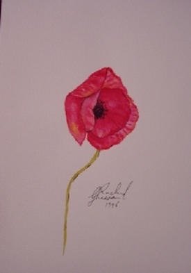 Ghassan Rached: 'Lonely Poppy', 1996 Watercolor, Floral. Watercolor paintimg by Ghassan Rached...