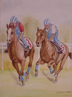 Ghassan Rached: 'Racing Horses', 2002 Watercolor, Equine. Painting by Ghassan Rached, 2002...