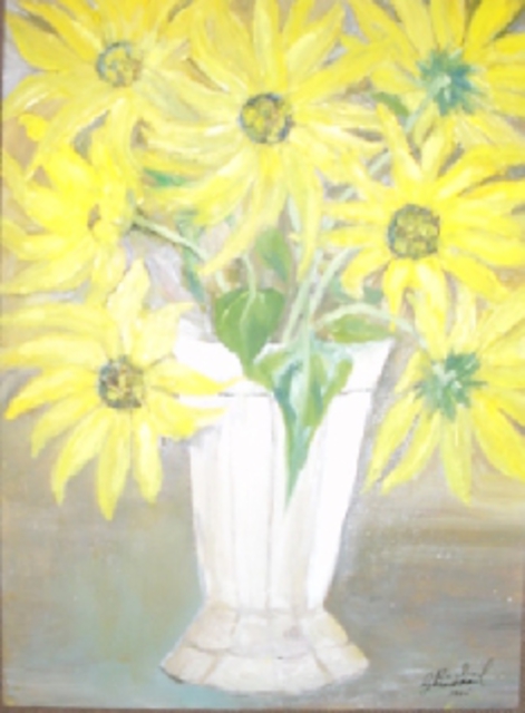Artist Ghassan Rached. 'Sunflowers In A White Vase' Artwork Image, Created in 1995, Original Painting Oil. #art #artist