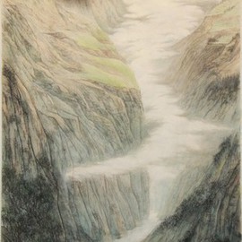 Grace Auyeung: 'Morning Cloud', 2009 Ink Painting, Landscape. Artist Description:    landscape, cloud, mists,  Chinese landscape, ink wash painting , mountains  ...