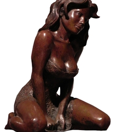 Frederic Clerc-renaud: 'Oxalia', 2010 Bronze Sculpture, Figurative. Artist Description:  Bronze sculpture. young lady Oxalia lost in contemplation arms proping her body. walnut patina....
