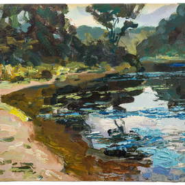 Gregori Furman: 'Afternoon by the Shore', 2015 Oil Painting, nature. Artist Description:  Scenery of a lake in spring      ...