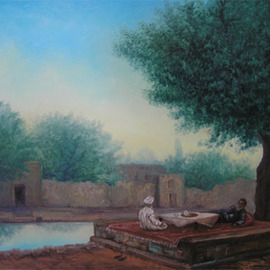 Roman Gumanyuk: 'East yard', 2007 Oil Painting, Culture. Artist Description:  asia, yard, culture, people ...