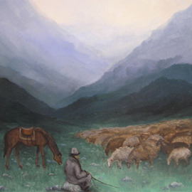 Roman Gumanyuk: 'Shepherd', 2006 Oil Painting, Culture. Artist Description:  asia, mountains, shepherd, culture ...