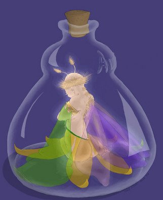 Kathi Day: 'Fairy in a Bottle', 2006 Digital Art, Fantasy.  A fairy in a bottle. Or a Djinn, depending on your mythology? ...