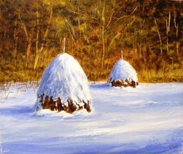 Artist Ivan Grozdanovski. 'Haystack Under Snow' Artwork Image, Created in 2013, Original Pastel. #art #artist