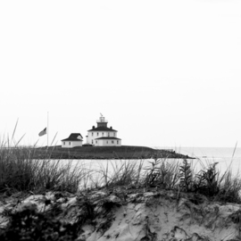 Haile Ratajack: 'Watch Hill Lighthouse', 2022 Black and White Photograph, Landscape. Artist Description: Landscape shot of the Watch Hill Lighthouse in Rhode Island featuring a flag at half mass.  ...