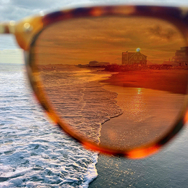 Haile Ratajack: 'sunglass views', 2022 Digital Photograph, Landscape. Artist Description: A shot through the lens of sunglasses depicting a beach house on Misquamicut Beach in Rhode Island...