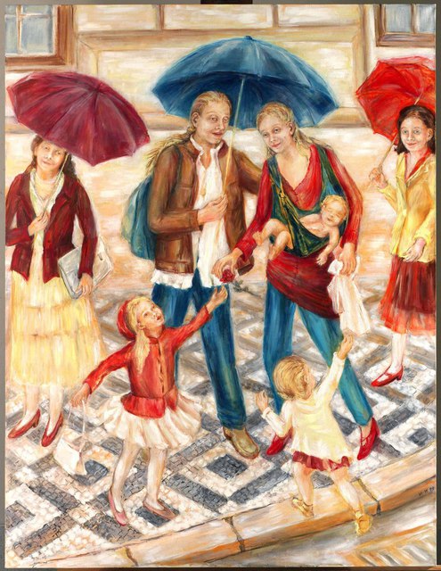 Hana Grosova  'Madona With Umbrella', created in 2009, Original Painting Oil.