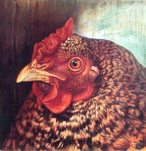 Hans Droog  'Eleanor 3 The Dominiquer Hen', created in 1997, Original Painting Oil.
