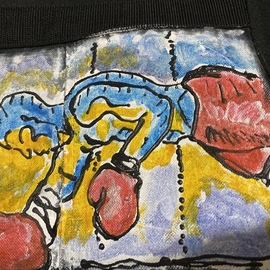 Matt Reith: 'boxex', 2023 Acrylic Painting, Activism. Artist Description: Wearable art on tote Boxer with fist drawn...