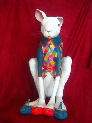 Heather Hyatt: 'harlequin hare', 2017 Other, Animals. paper mache clay...