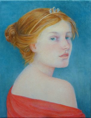 Heather Hyatt: 'red queen', 2021 Oil Painting, Portrait. stylized Red Queen...