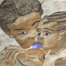Elena Zhogina: 'Black woman with a baby', 2010 Gouache Drawing, People. Artist Description:   I used to live in Ethiopia when being a child. So for me Africa is always a part of childhood, remembering its smells of eucaliptus leaves, murmur and laughter of the streets of Addis Abeba, heat and humidity, tropical rains when there is nothing to be seen or ...
