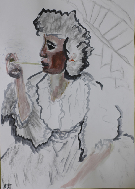 Artist Elena Zhogina. 'Woman With A Pipe' Artwork Image, Created in 2012, Original Painting Other. #art #artist