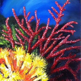 Helen Bellart: 'Corals', 2015 Acrylic Painting, Fauna. Artist Description:   sea worls, sea, red coral, exotic, flowers, corals, painting, contemporary art, artwork,        Original painting - Format: 73cmx 60cm - oil on canvas, stretched on a wooden frame - The work is signed on the front and back. - Sealed with protective lacquer. The painting is a beautiful piece of painter Helen Bellart ...
