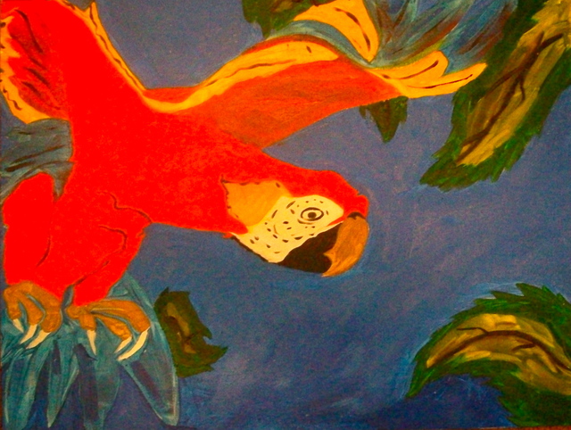 Artist Henry Funches. 'FLIGHT The Red Parrot ' Artwork Image, Created in 2012, Original Mixed Media. #art #artist