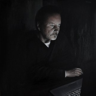 Matthew Hickey: 'Screen time: Uncle Pat', 2013 Oil Painting, Figurative.   Levittown legend Pat Connolly absorbed by Cat Stevens footage in a Slate Lane kitchen.   ...