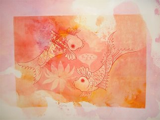 Hilary Pollock: 'China series FISH', 2009 Gouache Drawing, Abstract Figurative. 