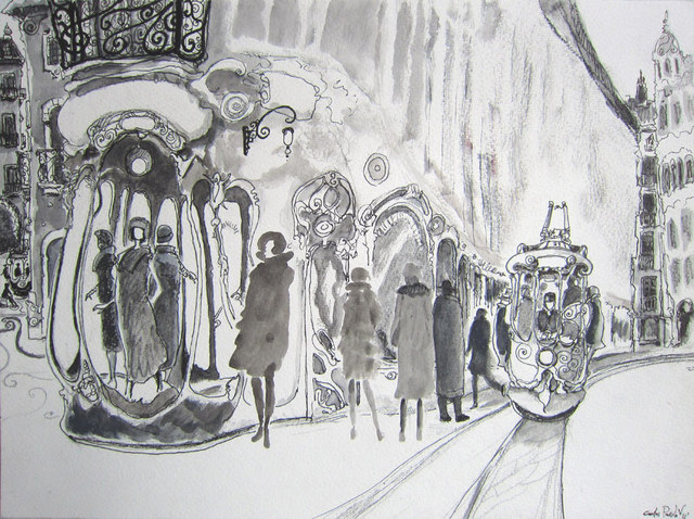 Carlos Pardo  'New Boutique In Fashion Avenue', created in 2011, Original Drawing Pastel.