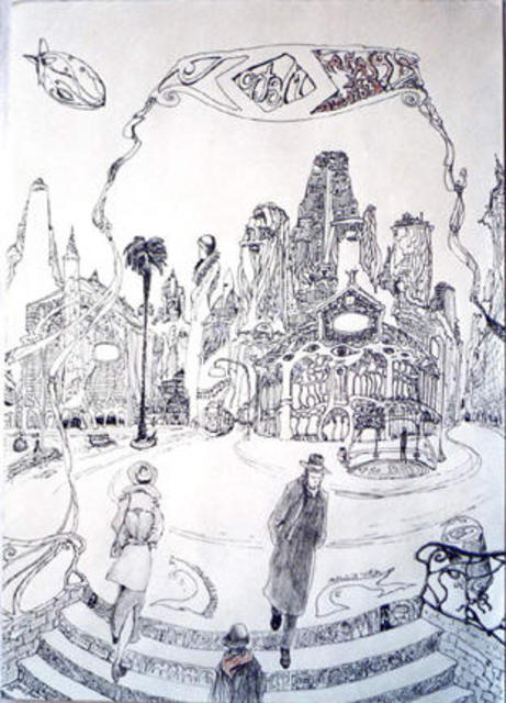 Carlos Pardo  'SpainSquareinComicCity', created in 2003, Original Drawing Pastel.