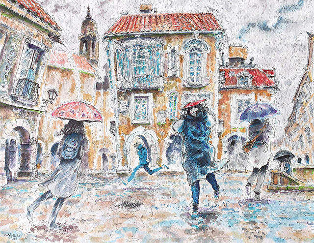 Carlos Pardo  'Suddenly The Rain', created in 2014, Original Drawing Pastel.