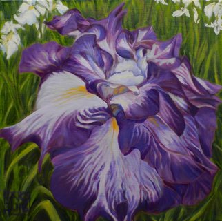 H. N. Chrysanthemum: 'Irises', 2018 Oil Painting, Floral. original oil painting, purple, green, iris, flowers, floral...