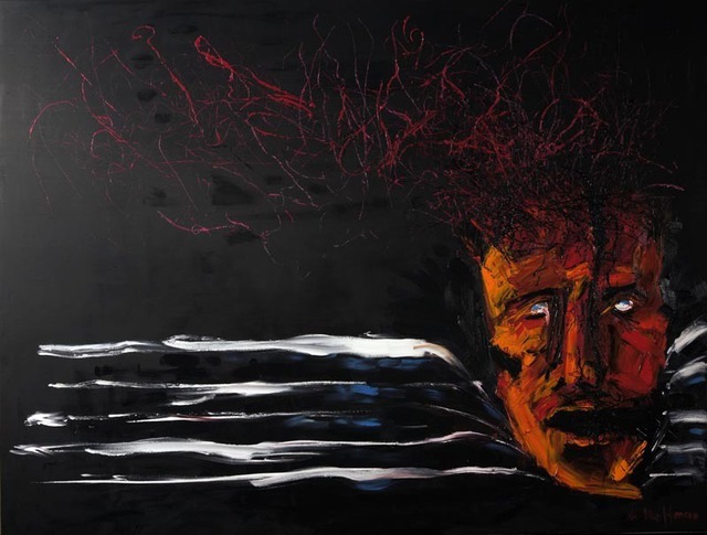 Artist Maciej Hoffman. 'Burning Head' Artwork Image, Created in 2008, Original Painting Oil. #art #artist